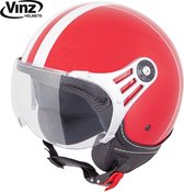 VINZ Fiori Jethelm Rood met Witte Strepen / Scooterhelm / Brommerhelm / Motorhelm / Fashionhelm voor Scooter / Vespa / Brommer / Motor