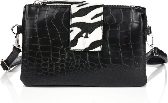 Tas Schoudertas Croco Krokodillenprint Zebra Zwart bol