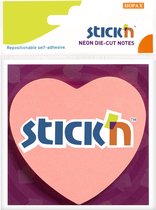 Stick'n Valentijn Memoblok - 70x70mm, hartvormig, 50 neon roze sticky notes