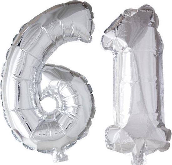 Folieballon 61 jaar zilver 41cm