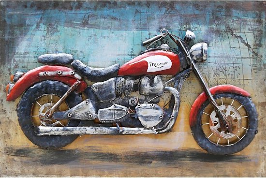 Peinture métal 3D - Moteur Triumph Bonneville rouge - hauteur 80 cm