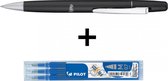 Pilot FriXion Ball LX – Luxe uitwisbare rollerball pen met zwarte body - In gift box + 3 blauwe penvullingen