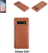 UNIQ Accessory Galaxy S10 Plus Kunstleer Backcover hoesje met rits - Bruin (S10 Plus)