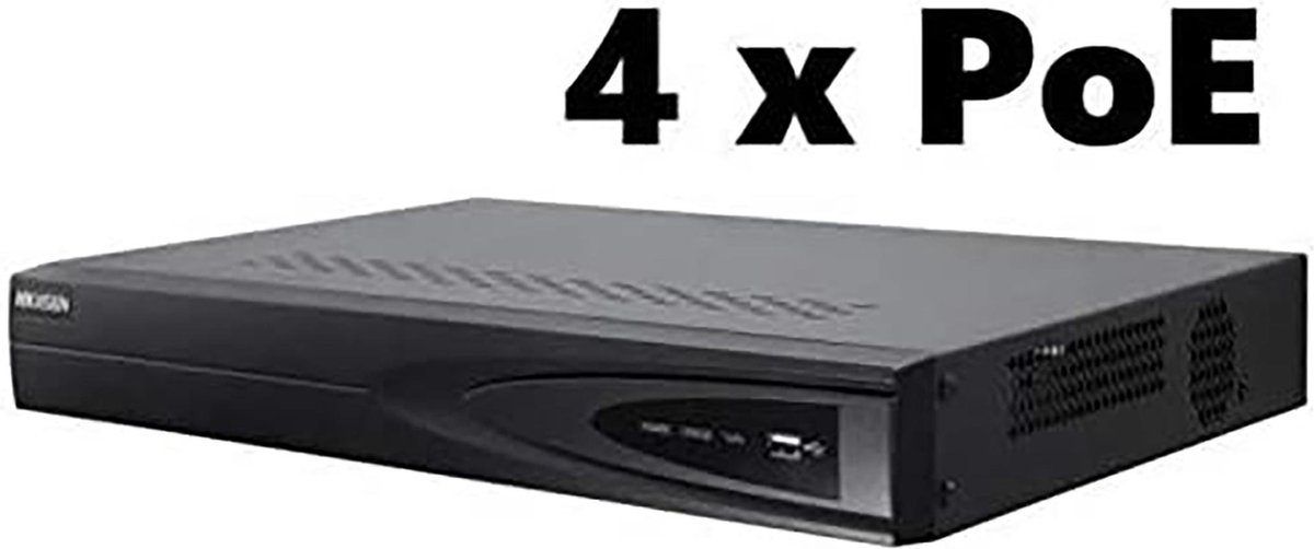 Hikvision 4CH 4K POE NVR-Netwerkvideorecorder, Ondersteuning voor 1-kanaals HDMI, 1-kanaals VGA, HDMI met een Resolutie tot 4K (3840 x 2160), DS-7604NI-K1 / 4P, Harde Schijf Apart Verkrijgbaar