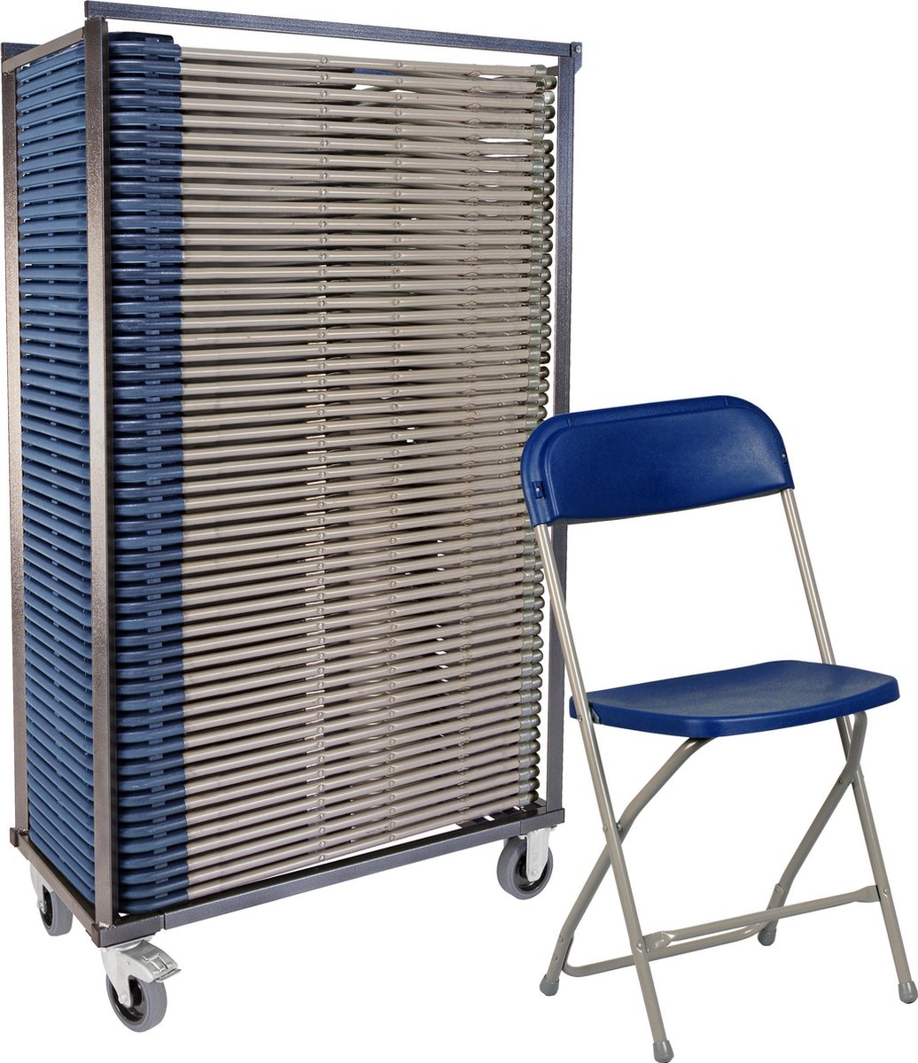 Van Vugt Event Products 50x klapstoel Titan - in transportkar - grijs/blauw