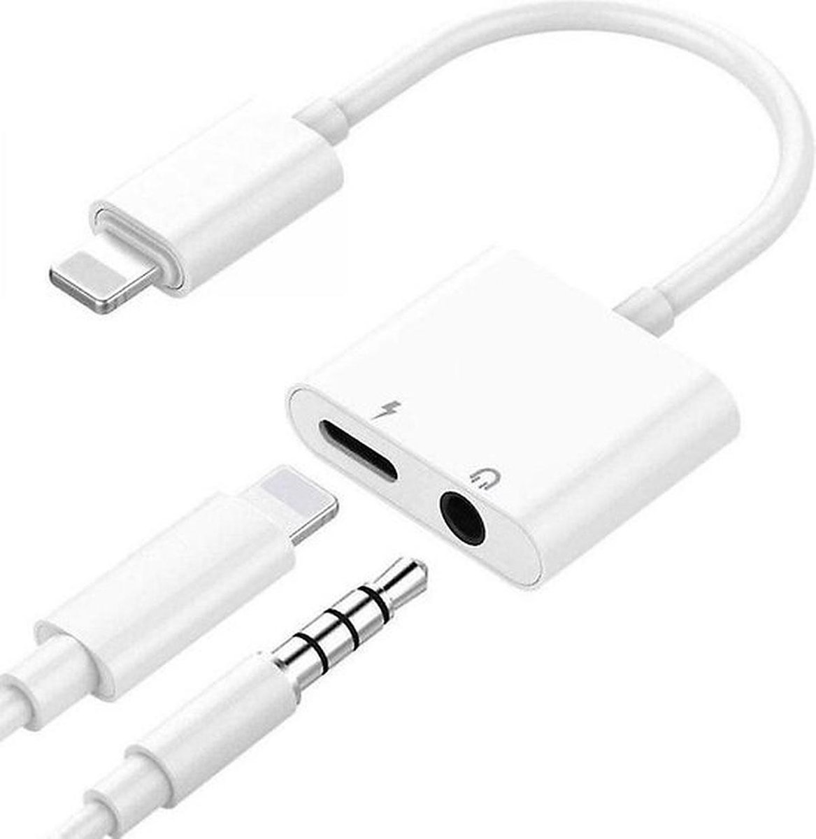 Audio Splitter Adapter (2 in 1) voor iPhone - Opladen & Audio Beluisteren - Lightning en AUX Splitter - Let op ! Alleen koptelefoon/oordopjes en opladen. - Merkloos