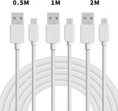 NÖRDIC KABELKIT-5 USB-A naar Micro-USB kabel, 3 stuks, 0.5 meter, 1 meter, 2 meter, 2.0 oplaadkabel, 2,4 A, 480 Mbps, Wit