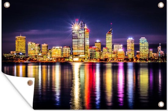 Affiche de jardin The Skyline of Perth at night 120x80 cm - Toile de jardin / Toile d'extérieur / Peintures pour l'extérieur (décoration de jardin)