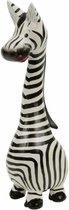 Houten Zebra lange Nek L - Hout - 27x9x7 cm - Wit , Zwart - India - Sarana - Fairtrade