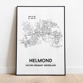 Helmond city poster, A3 (30x40 cm) met lijst, plattegrond poster, woonplaatsposter, woonposter