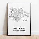 Enschede city poster, A4 zonder lijst, plattegrond poster, woonplaatsposter, woonposter