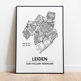 Leiden city poster, A4 zonder lijst, plattegrond poster, woonplaatsposter, woonposter