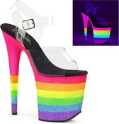 Pleaser Sandaal met enkelband, Paaldans schoenen -35 Shoes- FLAMINGO-808UVRB Paaldans schoenen Multicolours/Transparant