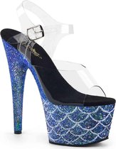 Pleaser Sandaal met enkelband, Paaldans schoenen -36 Shoes- ADORE-708MSLG Paaldans schoenen Blauw/Transparant