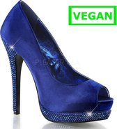 BELLA-12R royal blue satin pin-up rockabilly peeptoe pump with diamond stones on heel and platform - (EU 35 = US 5) - Bordello