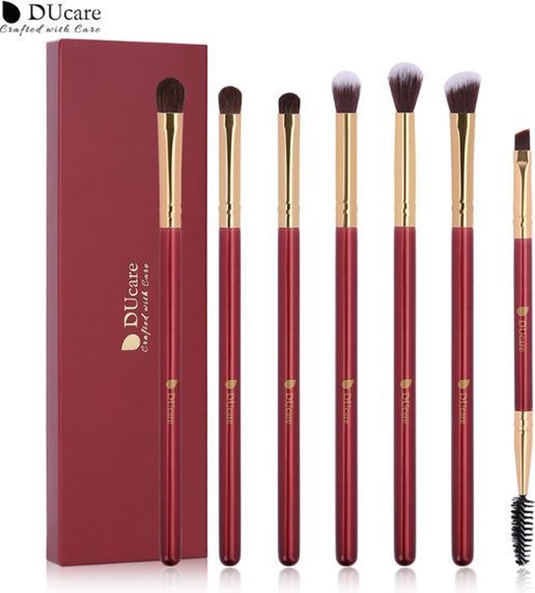 DUcare - 7-delige make-up set - Eyeliner - Make up kwasten set - Concealer - Foundation - Oogschaduw kwasten - Rood - DuCare