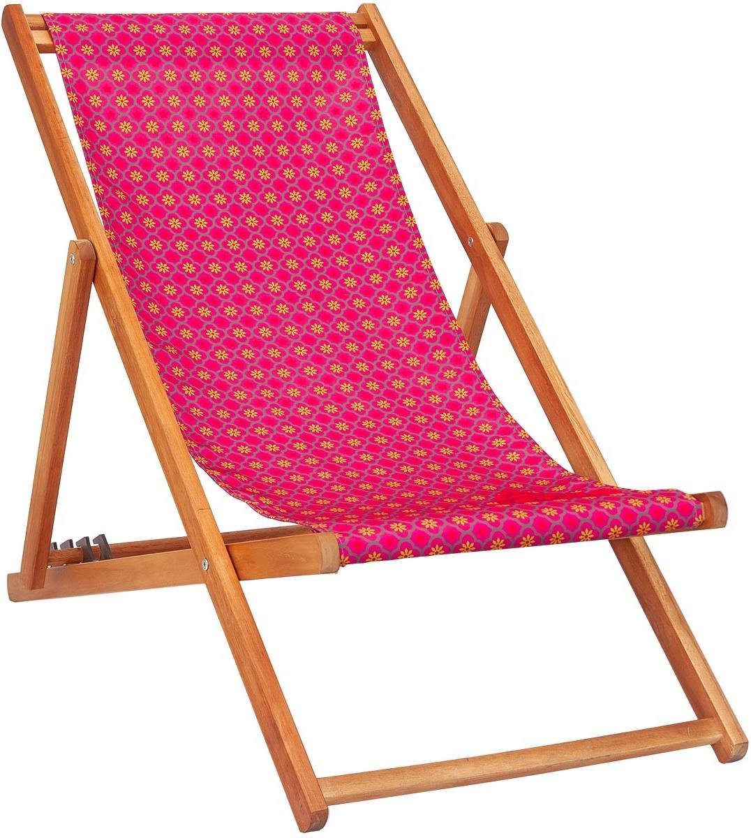 Houten Strandstoel met Oriënt Paars/roze design Ligstoel