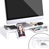 JC Mulitunctionele monitorstandaard - Verstelbaar - Met smartphone- en tablethouder - Wit