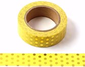 Washi tape - geel met gold foild dots | 15mm x 10m
