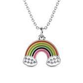 Yolora Kids Meisjes Ketting met Regenboog Hanger en Kalpa Camaka Kristallen - Zilver kleurig - 18K Witgoud Verguld