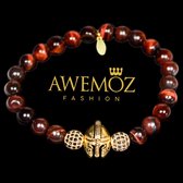AWEMOZ Lavasteen Armband - Romeinse Helm - Kralen Armbandje - Kastanjebruin - Cadeau voor Man en Vrouw - Moederdag Cadeautje