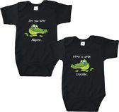 Rompertjes baby met tekst - See you later Alligator.. After a while crocodile - Romper zwart - Maat 74/80