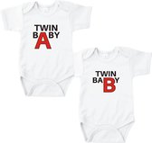 Kraamcadeau tweeling - Twin A - Twin B - Romper wit - Maat 50/56 - Tweeling cadeau - Romper tweeling - Baby cadeau tweeling - Tweeling geboren