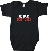 Rompertjes baby met tekst - No hair don't care - Romper zwart - Maat 62/68