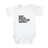 Rompertjes baby met tekst - Nap. Build. Destroy. Repeat - Romper wit - Maat 62/68