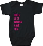 Rompertjes baby met tekst - Girls just wanne have fun - Romper zwart - Maat 74/80