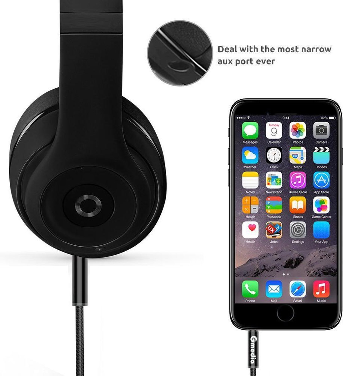 Gmedia Stereo Audio Jack Kabel 3.5 mm - AUX Kabel Duurzaam Gevlochten - Goud - 1 meter