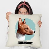 Sierkussen - Basenji Met Je Eigen Naam - Wit - 45 Cm X 45 Cm