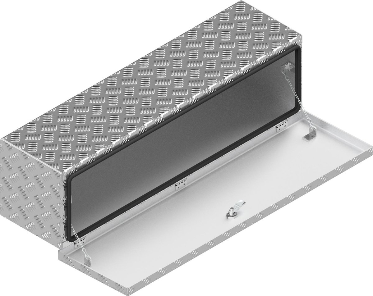 DE HAAN BOX OM - 900x250x250 mm - waterdichte en stofdichte aluminium traanplaat disselkist - voorzien van vlinderslot of t-sluiting