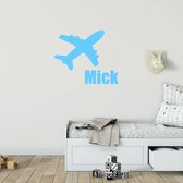 Muursticker Vliegtuig Met Naam -  Lichtblauw -  160 x 96 cm  -  baby en kinderkamer  naam stickers  alle - Muursticker4Sale