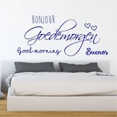 Slaapkamer Muursticker Bonjour Goedemorgen Good Morning Buenos - Donkerblauw - 120 x 58 cm - nederlandse teksten slaapkamer
