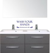 Muursticker Wash Your Hands Mom Said So - Donkerblauw - 33 x 15 cm - keuken engelse teksten toilet
