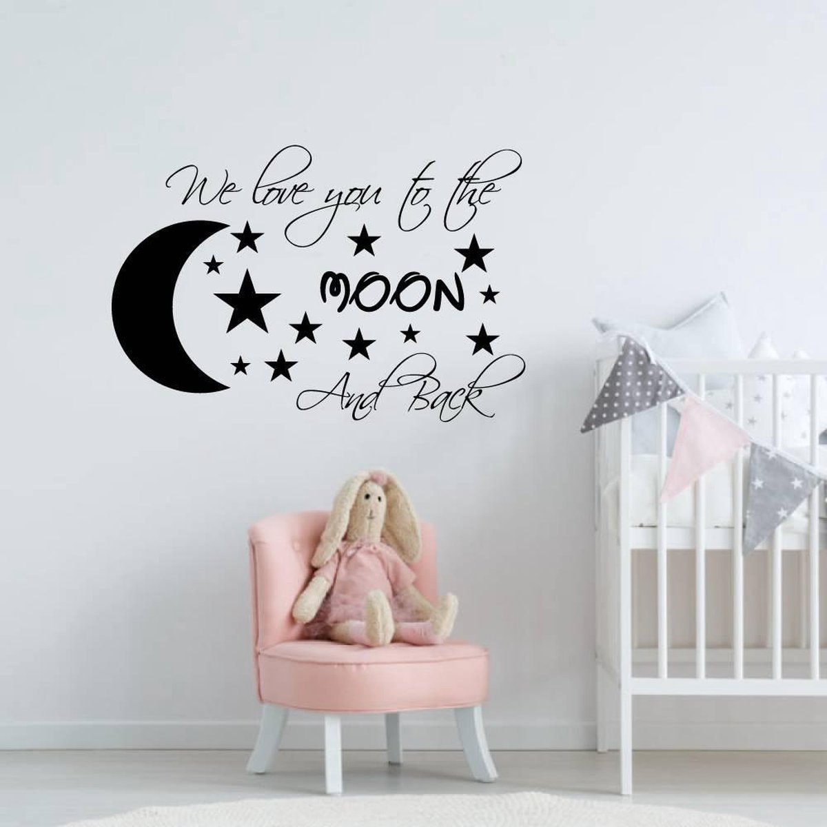 Muursticker we love you to the moon and back - Groen - 120 x 82 cm baby en kinderkamer - teksten en gedichten baby en kinderkamer op Prijzenvolger.com