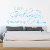 Slaapkamer Muursticker Bonjour Goedemorgen Good Morning Buenos - Lichtblauw - 120 x 58 cm - nederlandse teksten slaapkamer