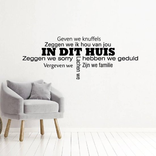 Muursticker In Dit Huis - Geel - 80 x 30 cm - woonkamer nederlandse teksten  | bol.com