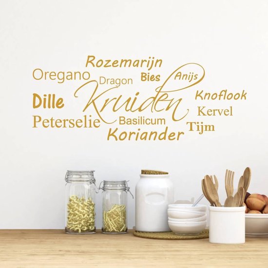 Muursticker Kruiden - Goud - 120 x 46 cm - taal - nederlandse teksten keuken alle