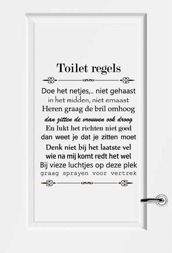 Toilet Regels - Oranje - 60 x 76 cm - toilet raam en deur stickers - toilet