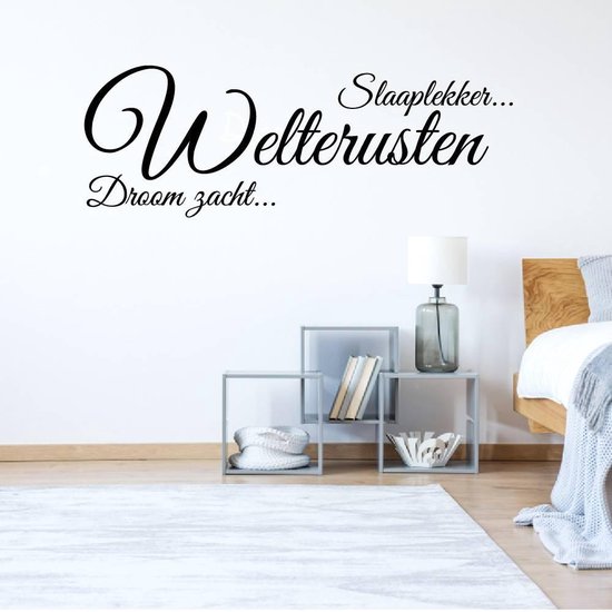 Muursticker Welterusten Slaaplekker Droomzacht - Zwart - 120 x 42 cm - slaapkamer nederlandse teksten
