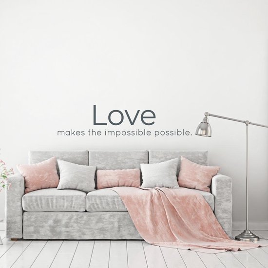 Muursticker Love Makes The Impossible Possible - Donkergrijs - 160 x 39 cm - alle muurstickers woonkamer slaapkamer