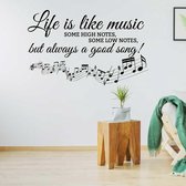 Muursticker Life Is Like Music - Zwart - 80 x 50 cm -  slaapkamer woonkamer