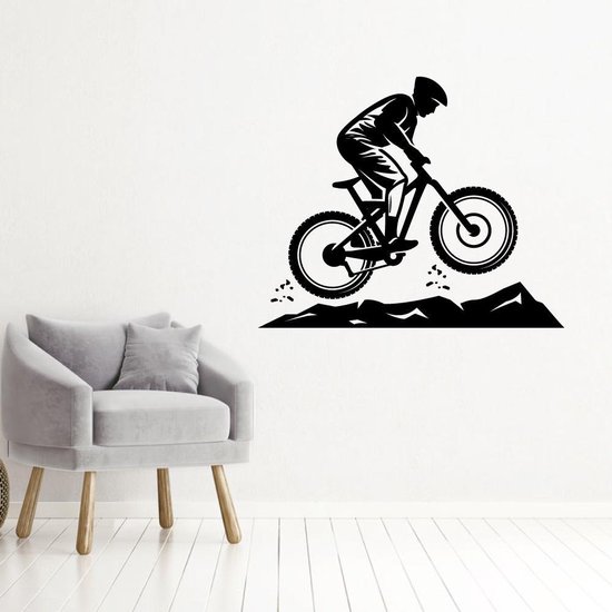 Muursticker Mountainbike - Zwart - 60 x 49 cm - slaapkamer woonkamer baby  en kinderkamer | bol.com