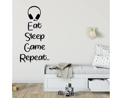 Sticker Muursticker Eat Sleep Game Repeat Headset - Jaune - 62 x 120 cm - Muursticker4Sale