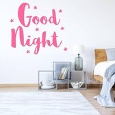 Muursticker Good Night Ster -  Roze -  44 x 40 cm  -  engelse teksten  slaapkamer  alle - Muursticker4Sale