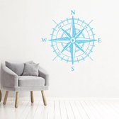 Muursticker Kompas - Lichtblauw - 60 x 60 cm - engelse teksten slaapkamer woonkamer bedrijven