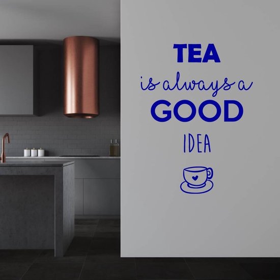 Muursticker Tea Is Always A Good Idea - Donkerblauw - 80 x 107 cm - keuken alle