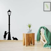 Muursticker Lantaarn Met Poesen - Zwart - 80 x 38 cm - woonkamer  dieren